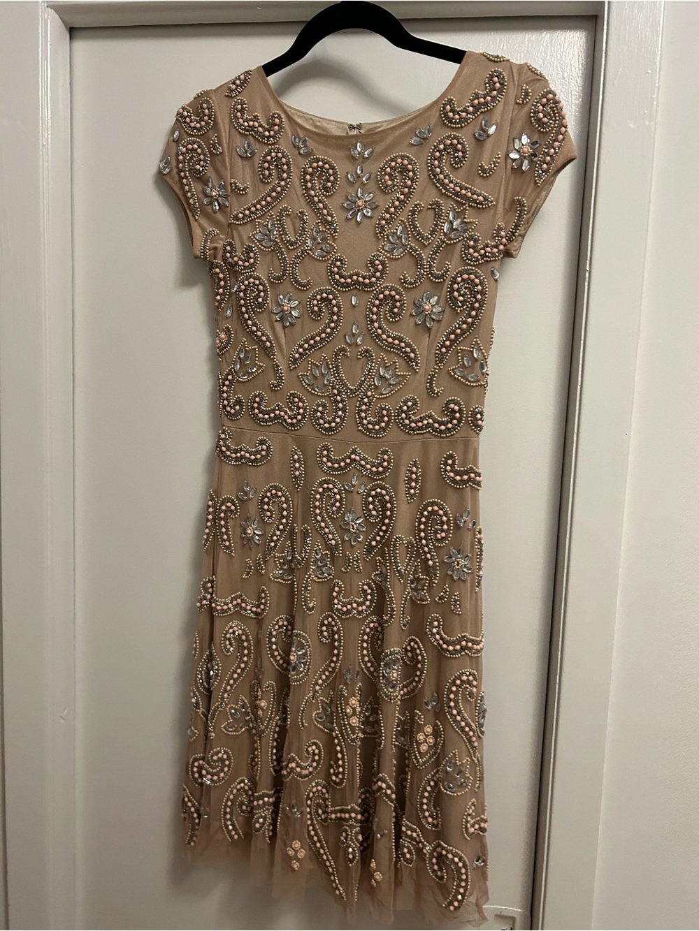 LARA Embellished Nude Beaded Cocktail Dress